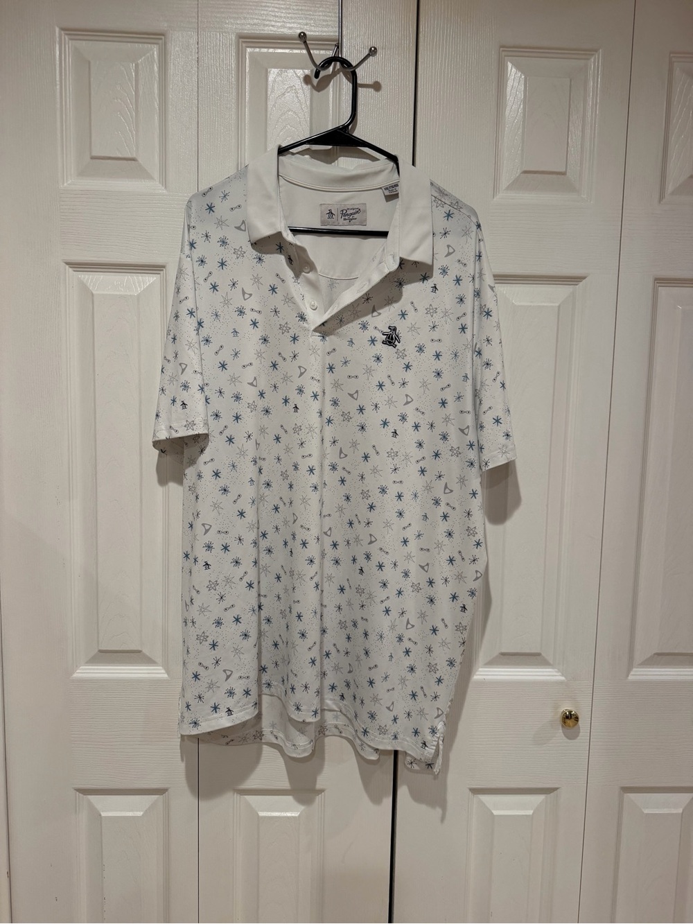 Original Penguin White Polo with Navy Star & Sail Print